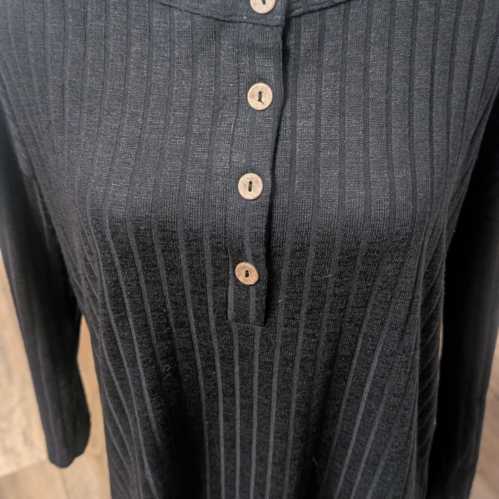 Amazon Black Ribbed Button-Down Blouse - Picture 1 of 8